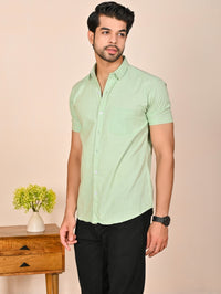 Mens solid Green Half Sleeve Cotton shirt