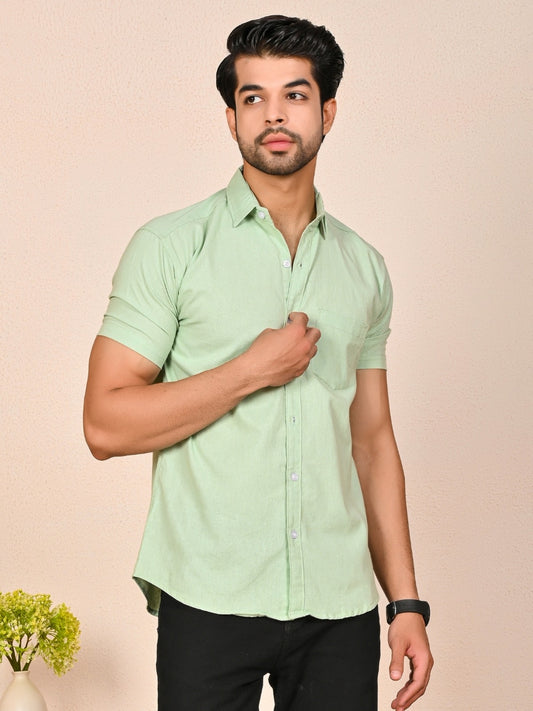 Mens solid Green Half Sleeve Cotton shirt