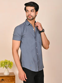 Mens solid Grey Half Sleeve Cotton shirt