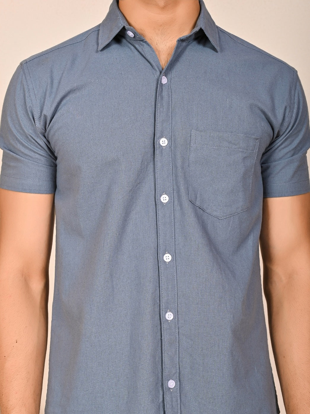 Mens solid Grey Half Sleeve Cotton shirt