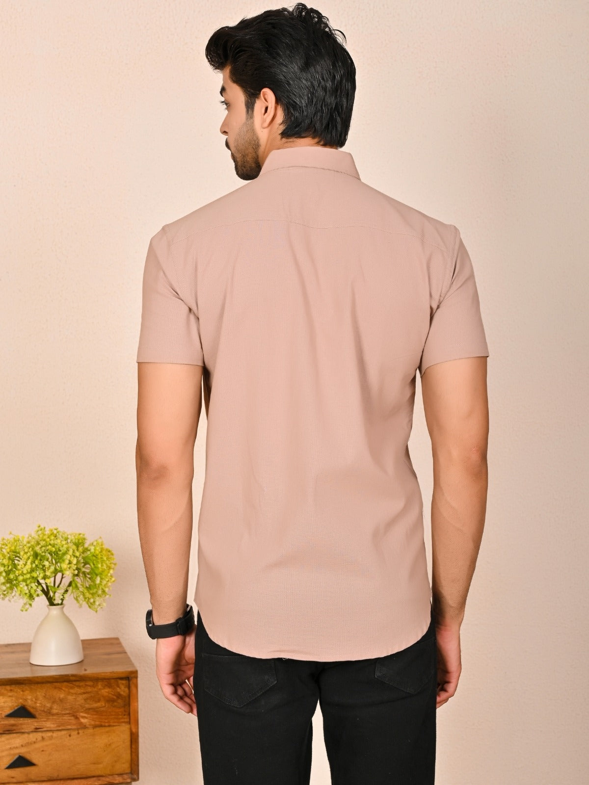 Mens solid Peach Half Sleeve Cotton shirt