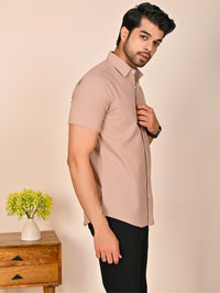 Mens solid Peach Half Sleeve Cotton shirt