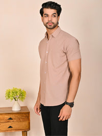 Mens solid Peach Half Sleeve Cotton shirt