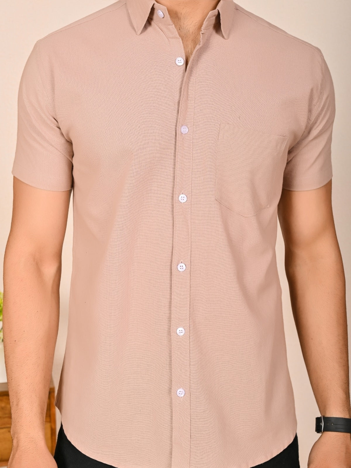 Mens solid Peach Half Sleeve Cotton shirt