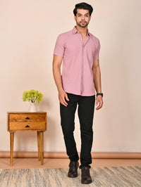 Mens solid Pink Half Sleeve Cotton shirt