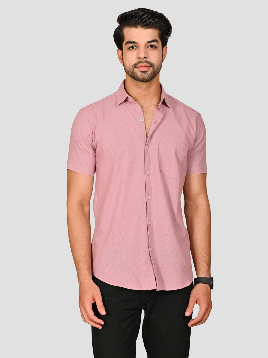 Peach And Teal Blue Half Sleeve Linen Shirt Combo