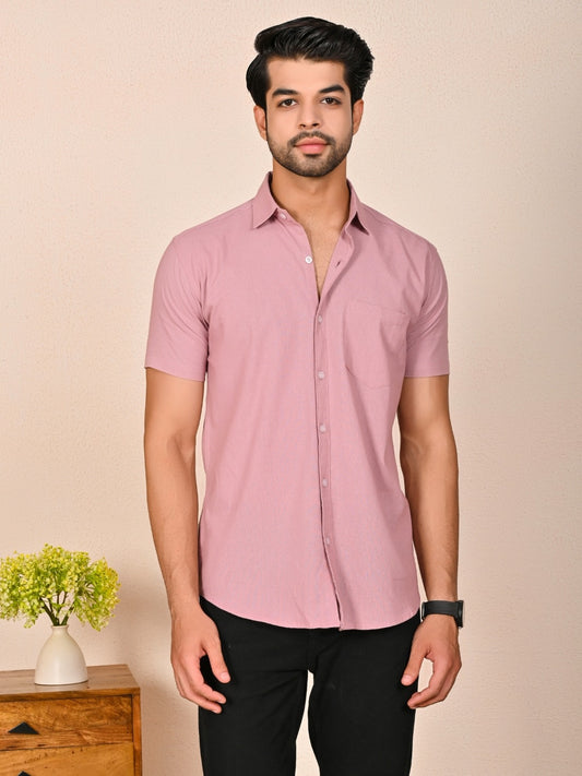 Mens solid Pink Half Sleeve Cotton shirt