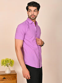 Mens solid Purple Half Sleeve Cotton shirt