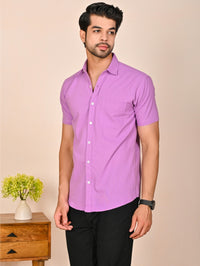 Mens solid Purple Half Sleeve Cotton shirt