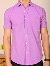 Mens solid Purple Half Sleeve Cotton shirt