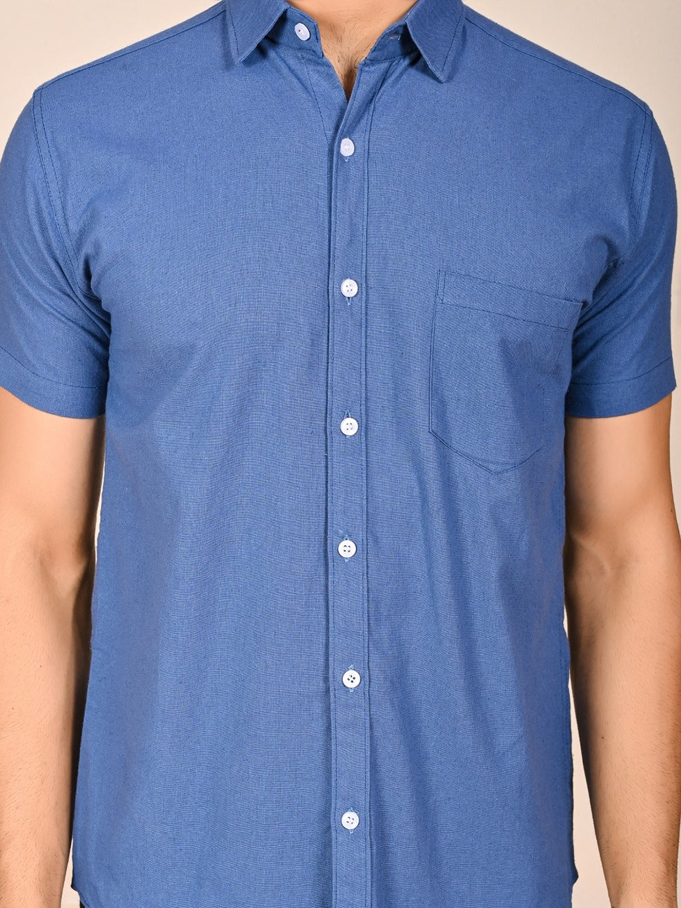 Mens solid Teal Blue Half Sleeve Cotton shirt