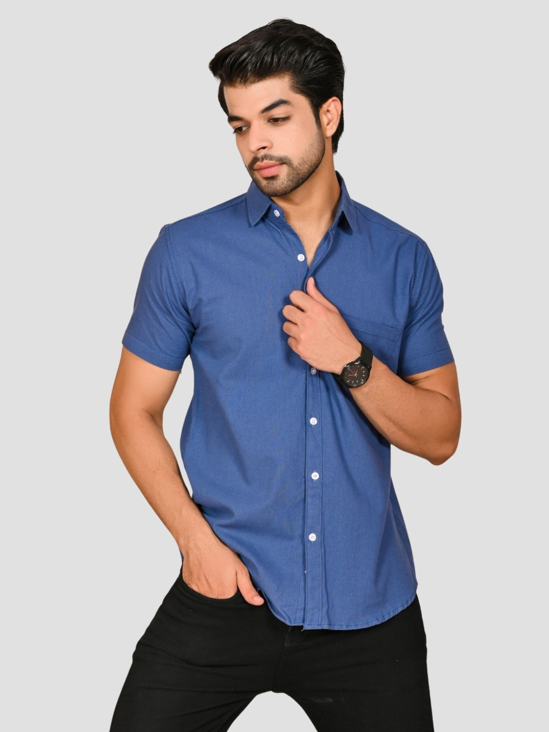 Teal Blue And Pink Half Sleeve Linen Shirt Combo