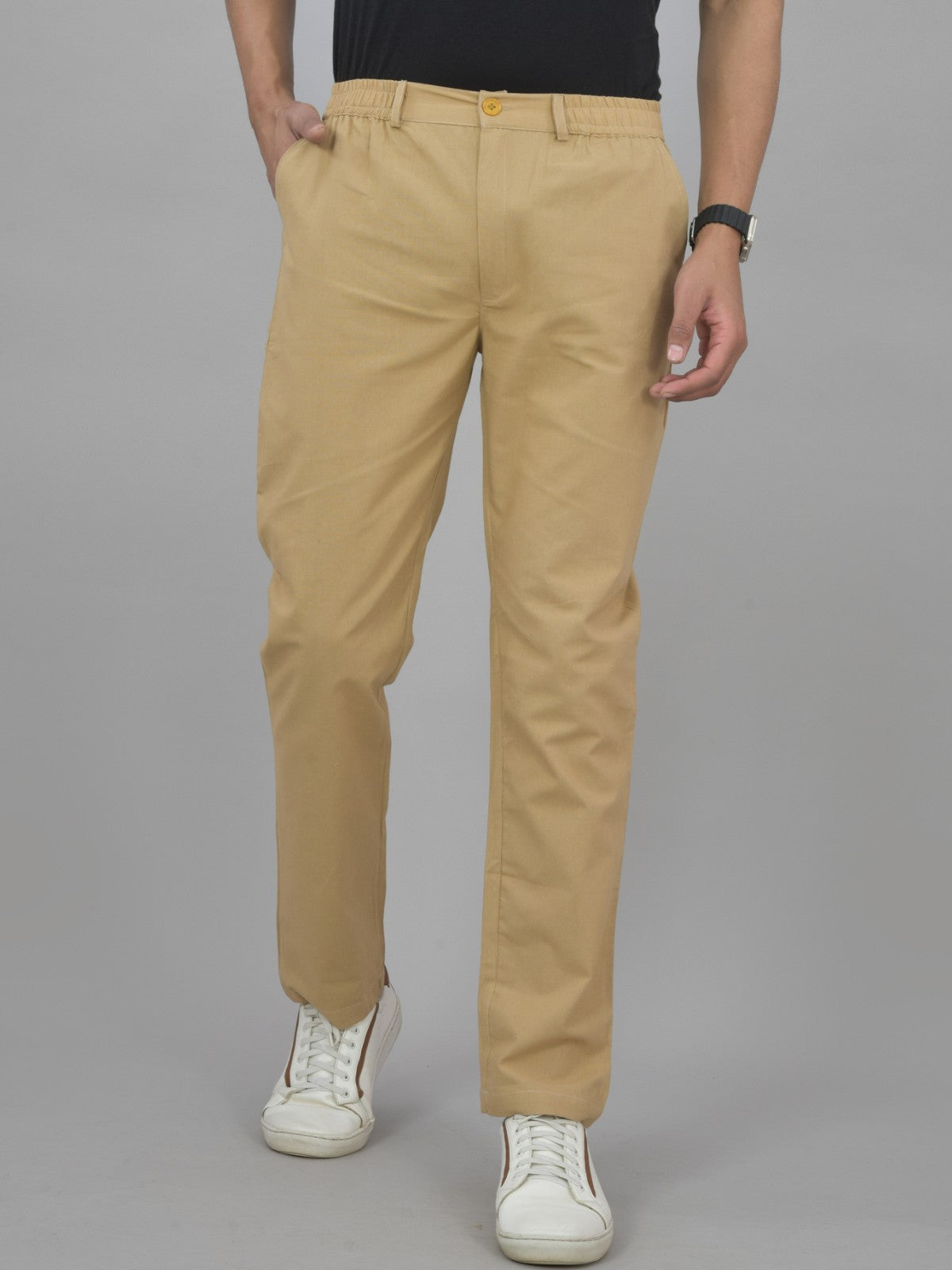 Combo Pack Of Mens Beige And White Regualr Fit Cotton Trousers