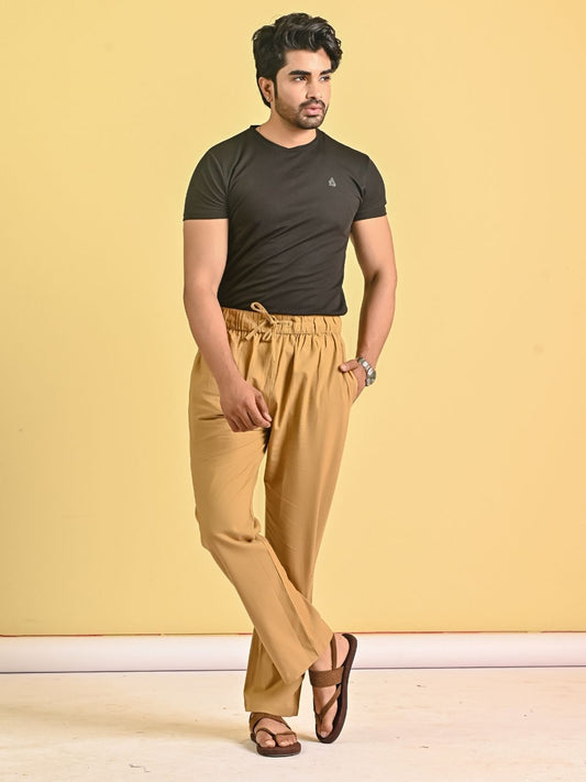 Mens Beige Loose Fit Pajama Pant
