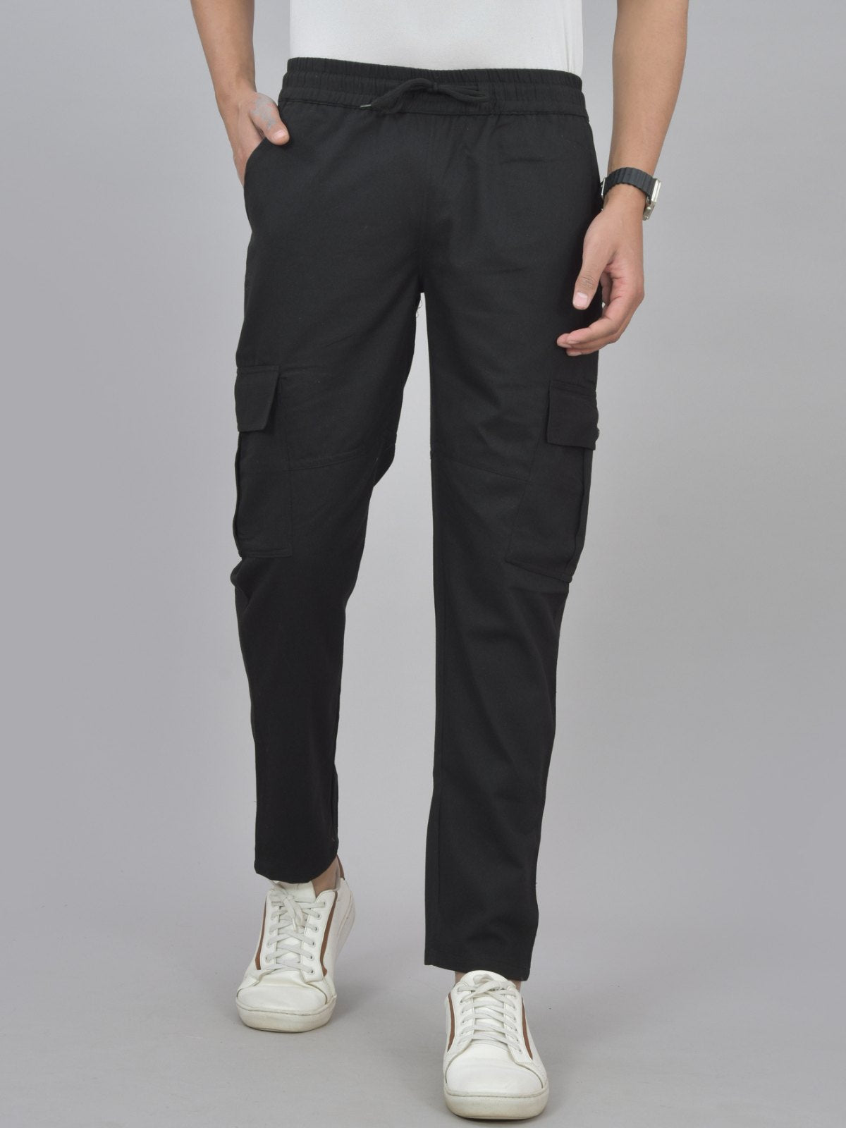 Pack Of 2 Mens Black And Navy Blue Twill Straight Cargo Pants Combo