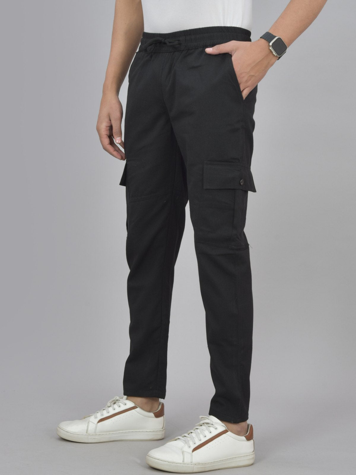 Mens Black Twill Straight Cargo Pant