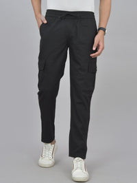 Pack Of 2 Mens Black And Blue Twill Straight Cargo Pants Combo