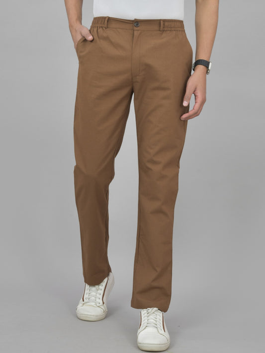 Mens Regular Fit Brown Cotton Trouser