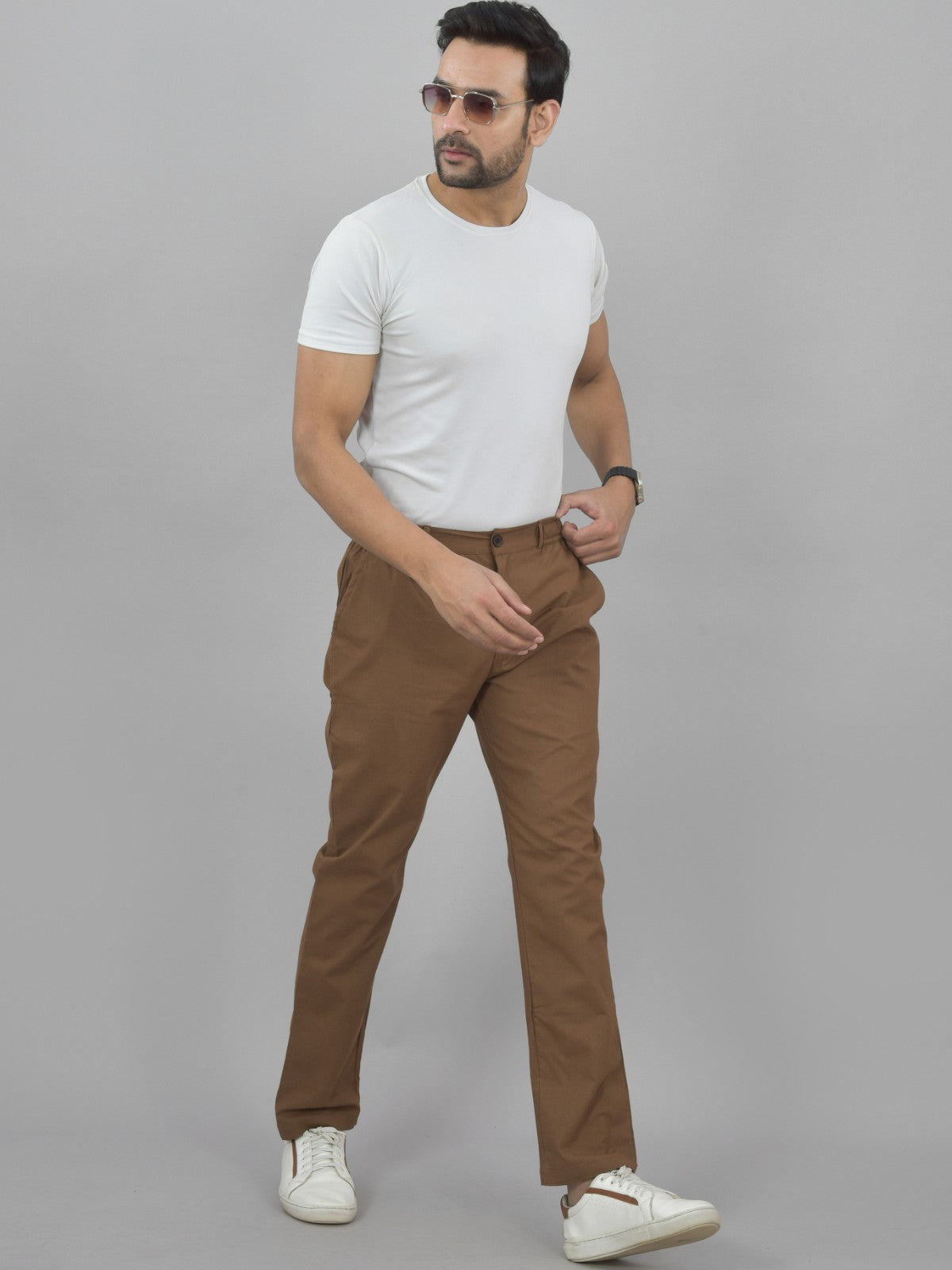 Combo Pack Of Mens Beige And Brown Regualr Fit Cotton Trousers