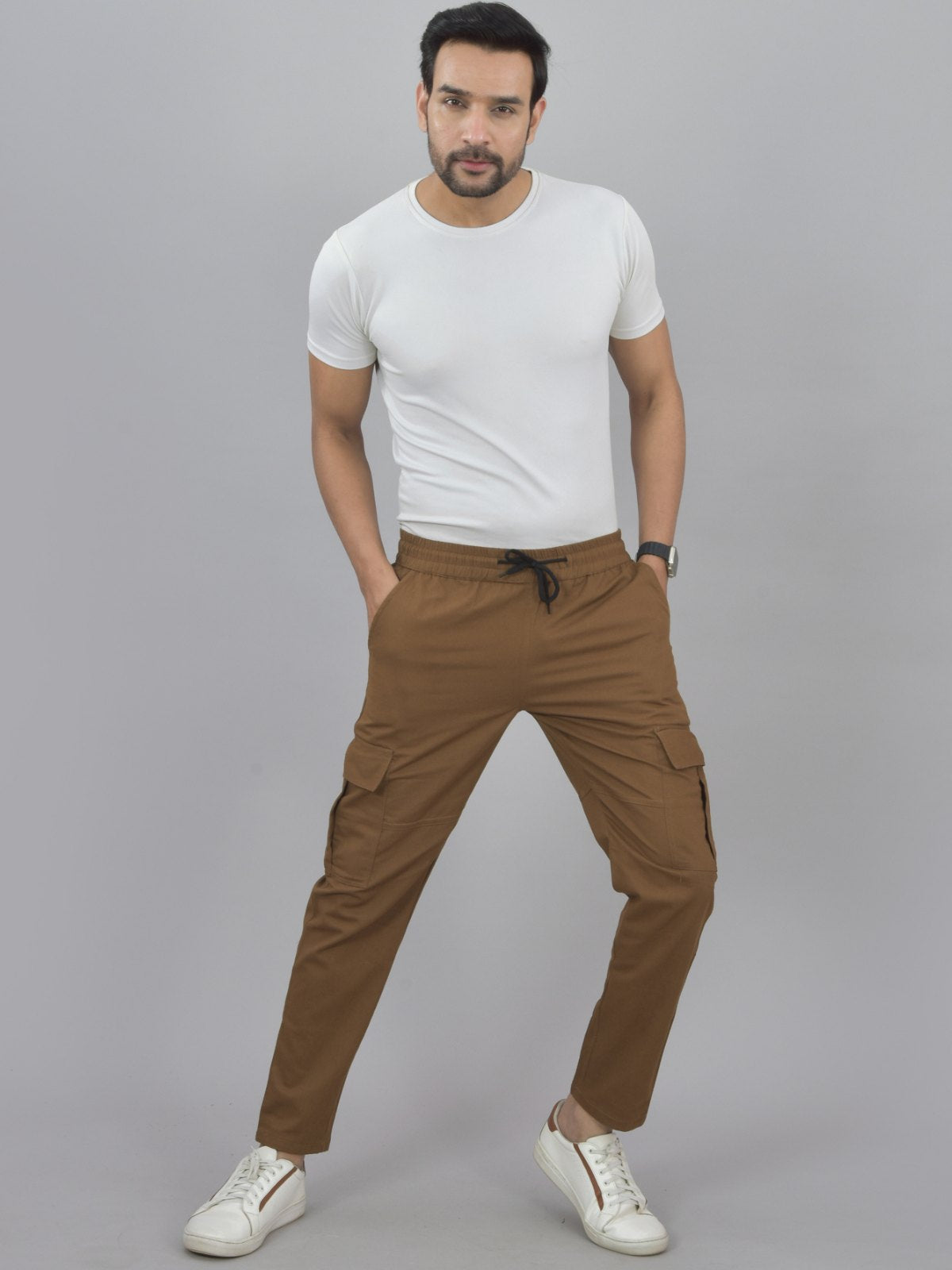 Pack Of 2 Mens Black And Brown Twill Straight Cargo Pants Combo