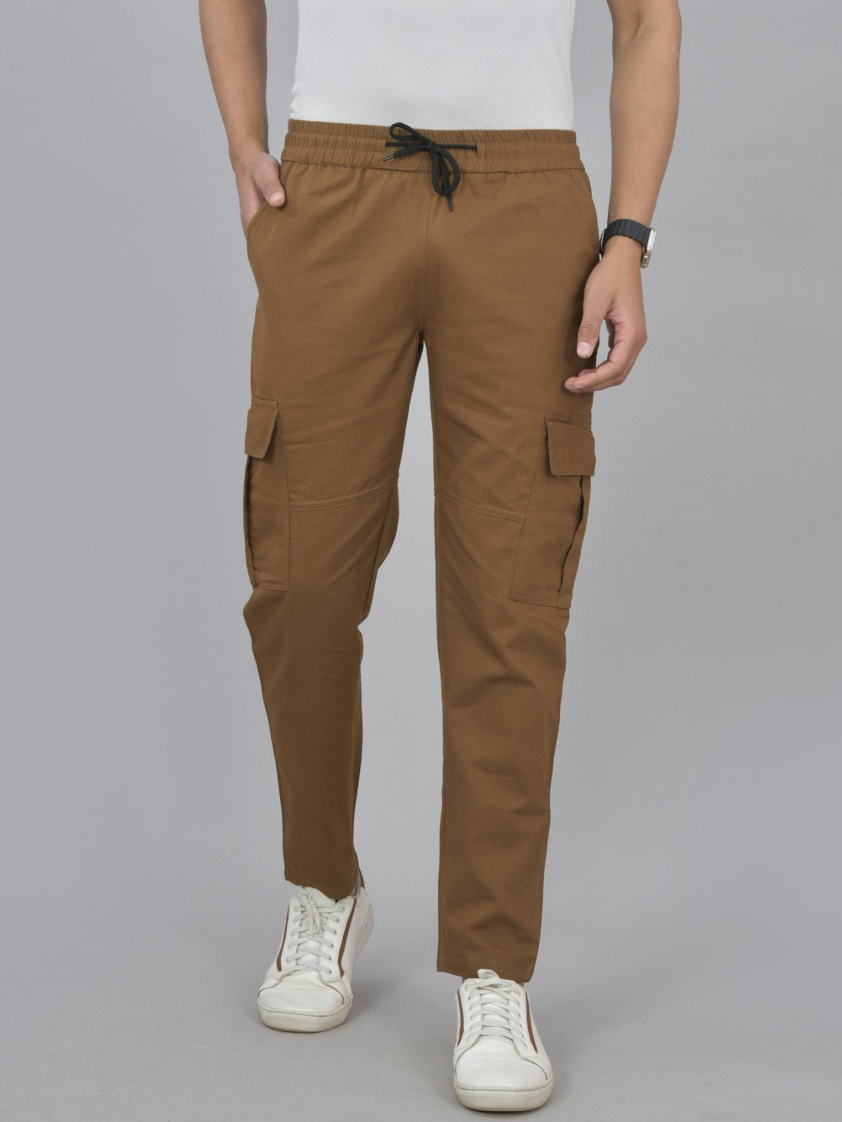 Pack Of 2 Mens Brown And Navy Blue Twill Straight Cargo Pants Combo