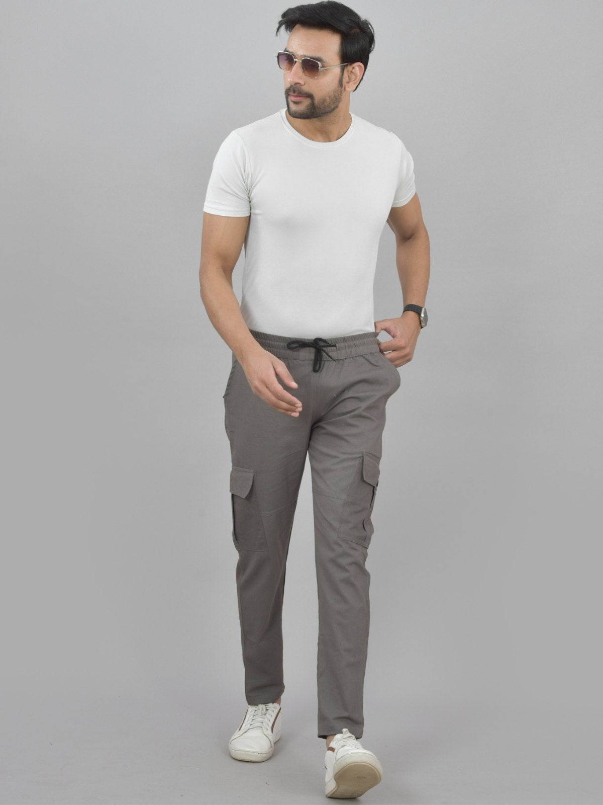 Mens Grey Twill Straight Cargo Pant