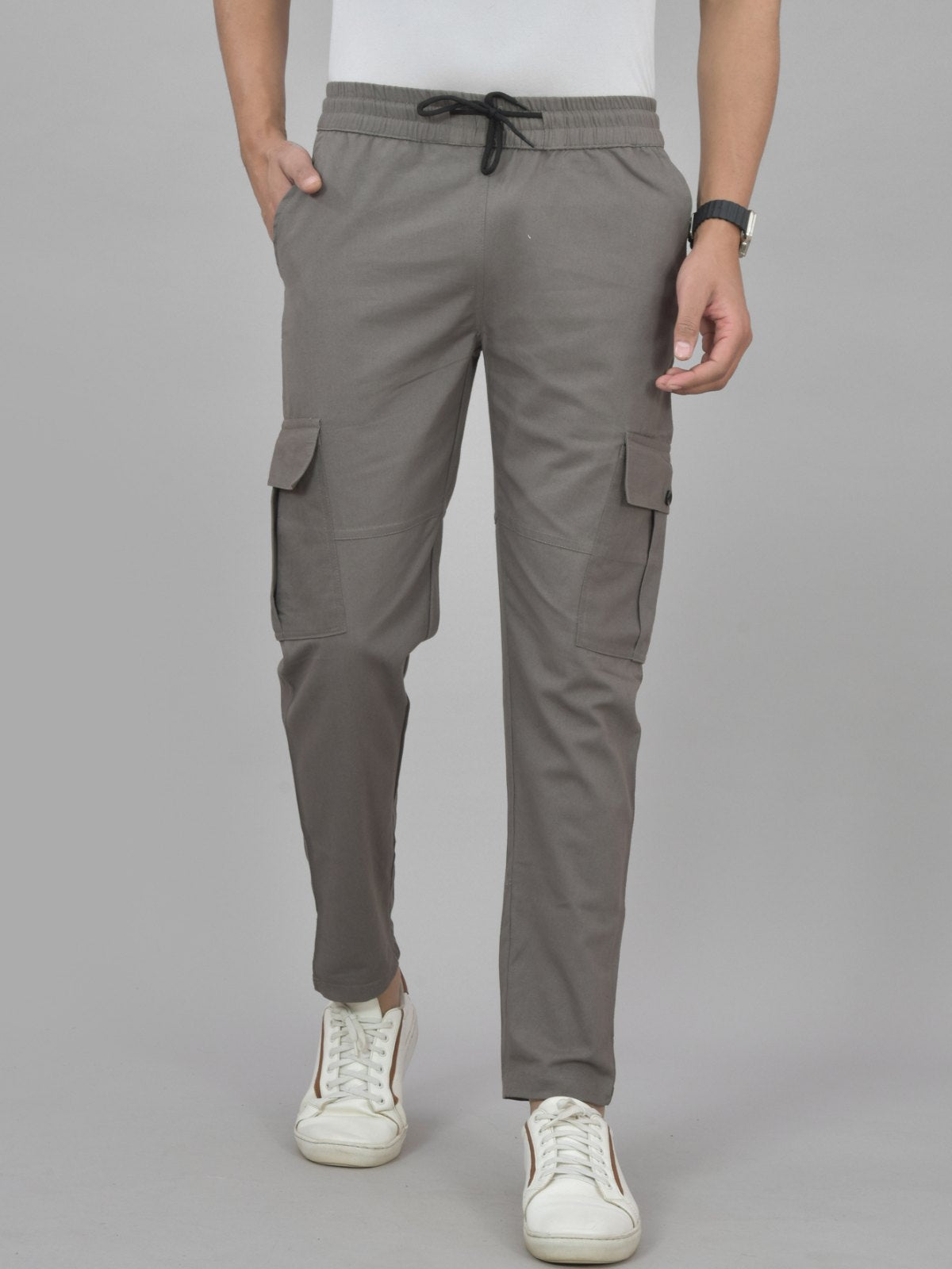 Pack Of 2 Mens Grey And Khaki Twill Straight Cargo Pants Combo