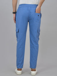 Pack Of 2 Mens Blue And Melange Grey Twill Straight Cargo Pants Combo