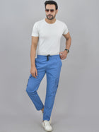 Mens Blue Twill Straight Cargo Pant
