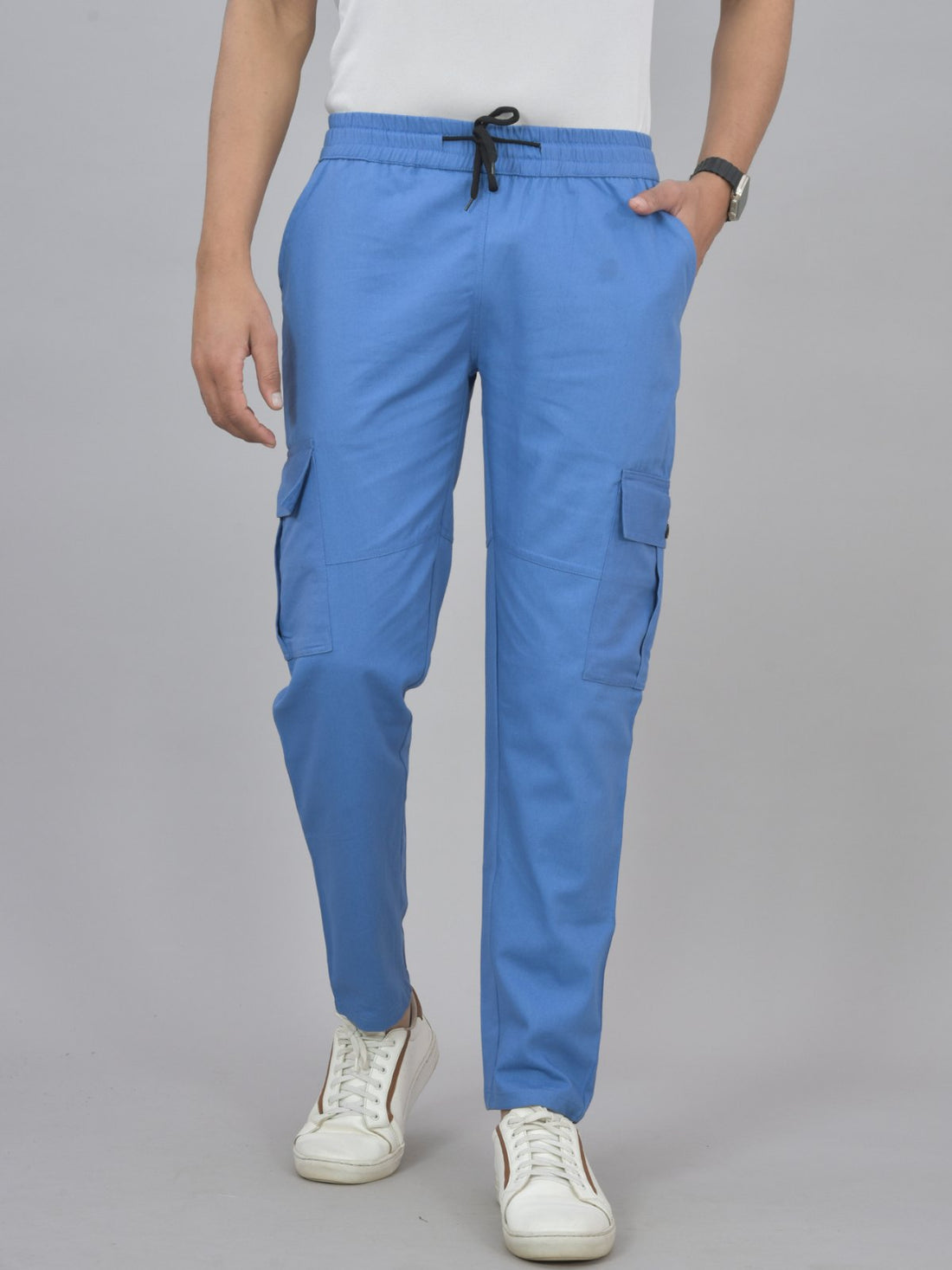 Pack Of 2 Mens Blue And Khaki Twill Straight Cargo Pants Combo