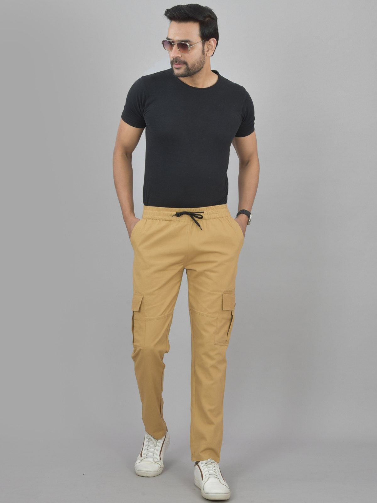 Pack Of 2 Mens Grey And Khaki Twill Straight Cargo Pants Combo