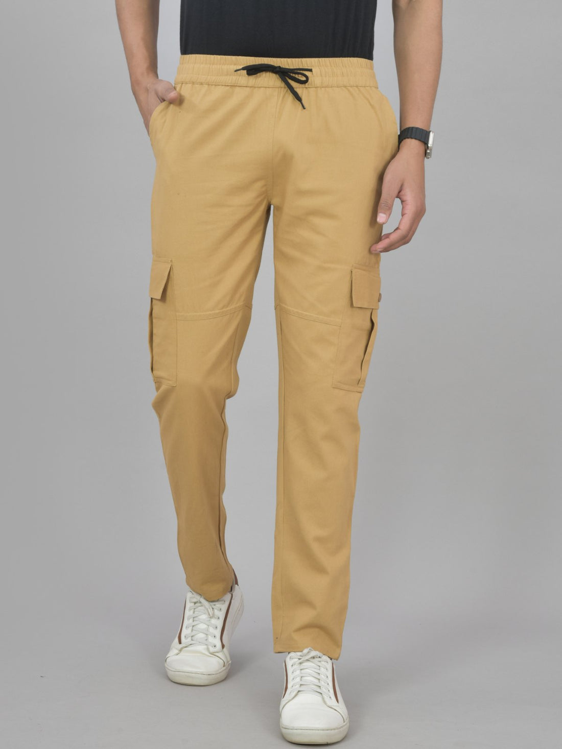 Pack Of 2 Mens Khaki And Melange Grey Twill Straight Cargo Pants Combo