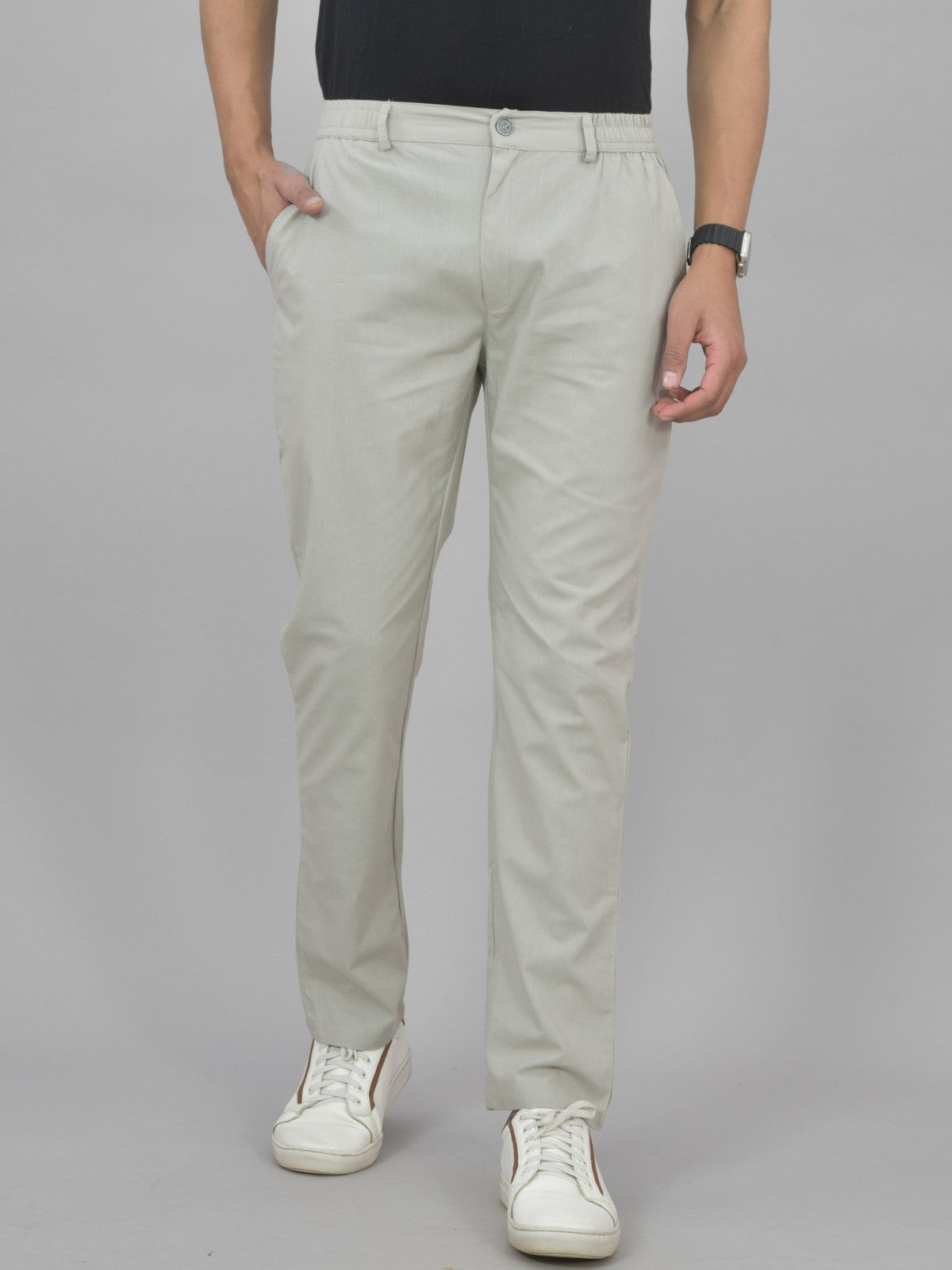 Combo Pack Of Mens Beige And Melange Grey Regualr Fit Cotton Trousers