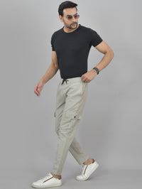 Pack Of 2 Mens Khaki And Melange Grey Twill Straight Cargo Pants Combo