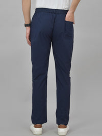 Combo Pack Of Mens Navy Blue And White Regualr Fit Cotton Trouser