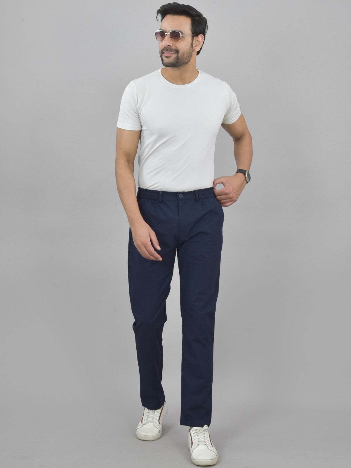 Pack Of 2 Beige And Navy Blue Airy Linen Summer Cool Cotton Comfort Pants For Men