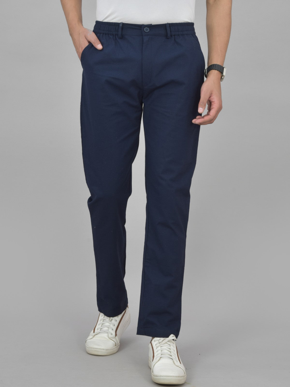Combo Pack Of Mens Black And Navy Blue Regualr Fit Cotton Trousers