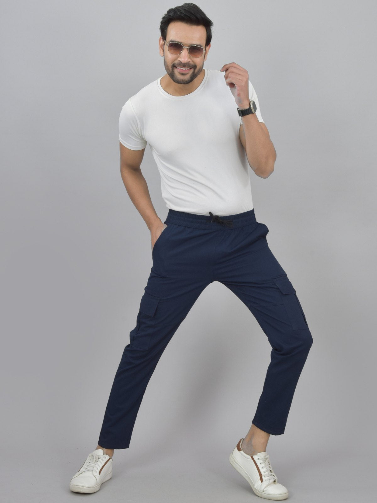 Mens Navy Blue Twill Straight Cargo Pant