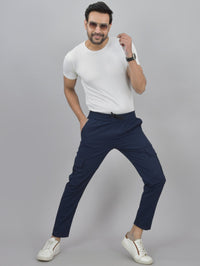 Pack Of 2 Mens Blue And Navy Blue Twill Straight Cargo Pants Combo