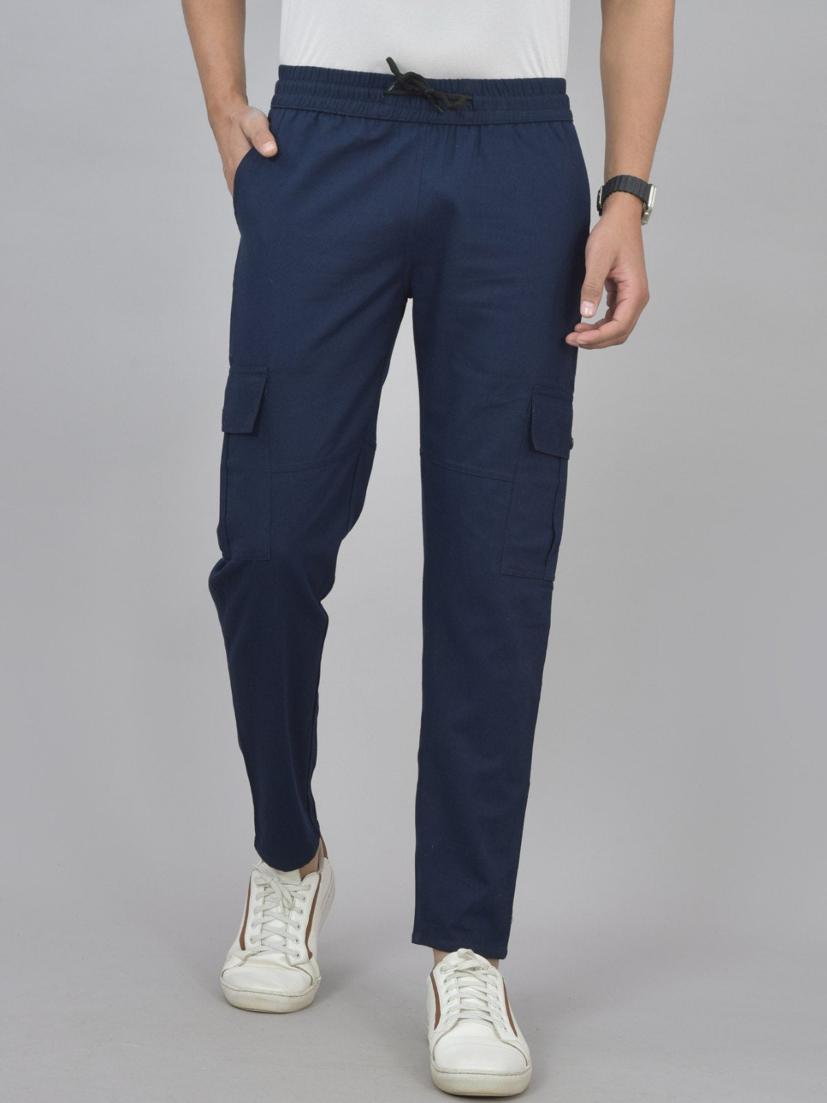Pack Of 2 Mens Grey And Navy Blue Twill Straight Cargo Pants Combo