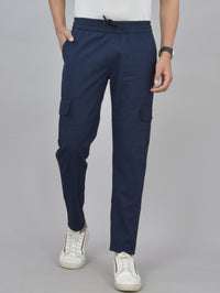 Pack Of 2 Mens Melange Grey And Navy Blue Twill Straight Cargo Pants Combo