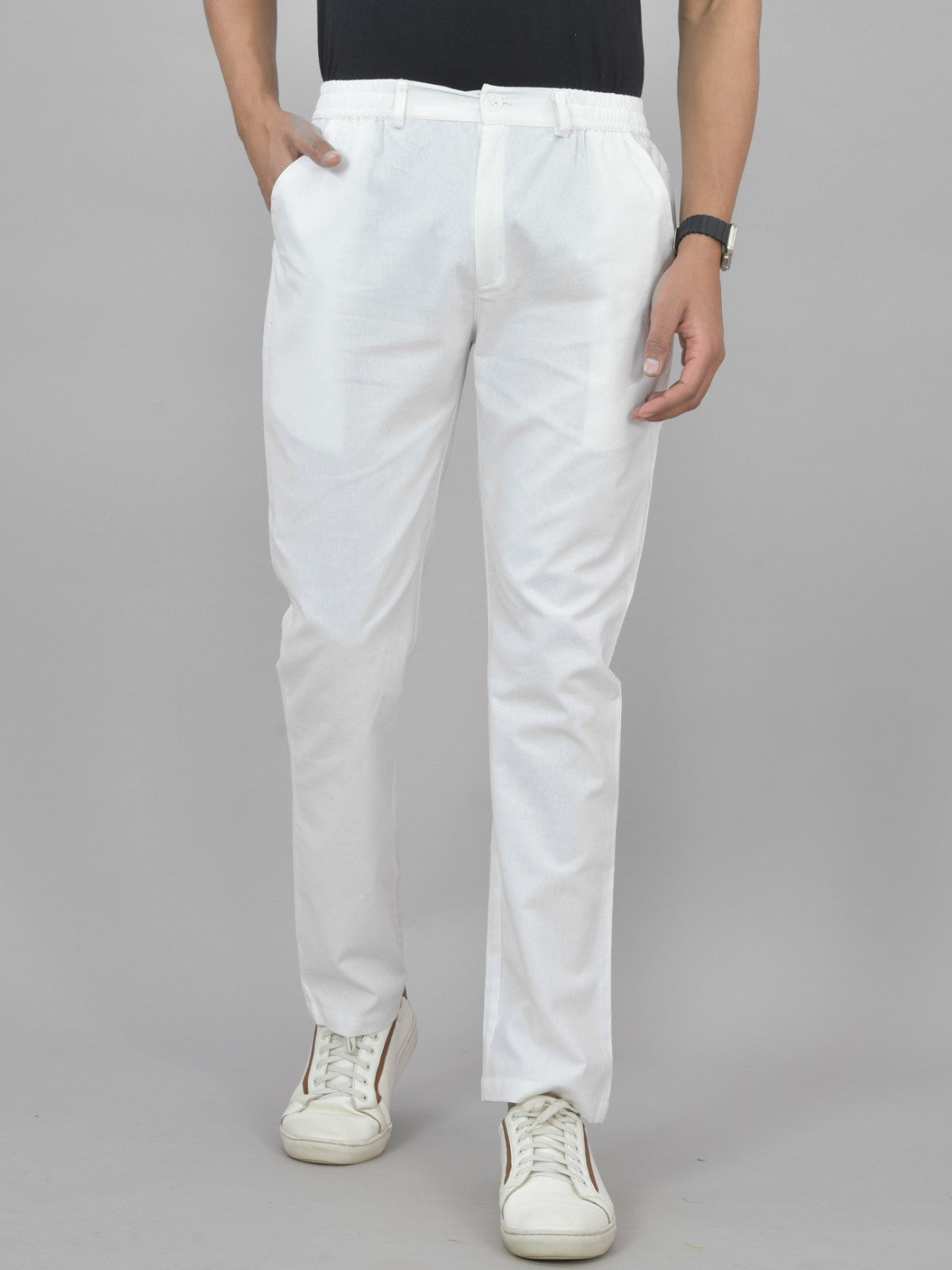 White Airy linen  Summer Cool Cotton Comfort Pants For Men