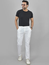 Combo Pack Of Mens Navy Blue And White Regualr Fit Cotton Trouser