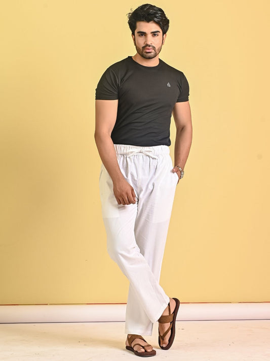 Mens White Loose Fit Pajama Pant