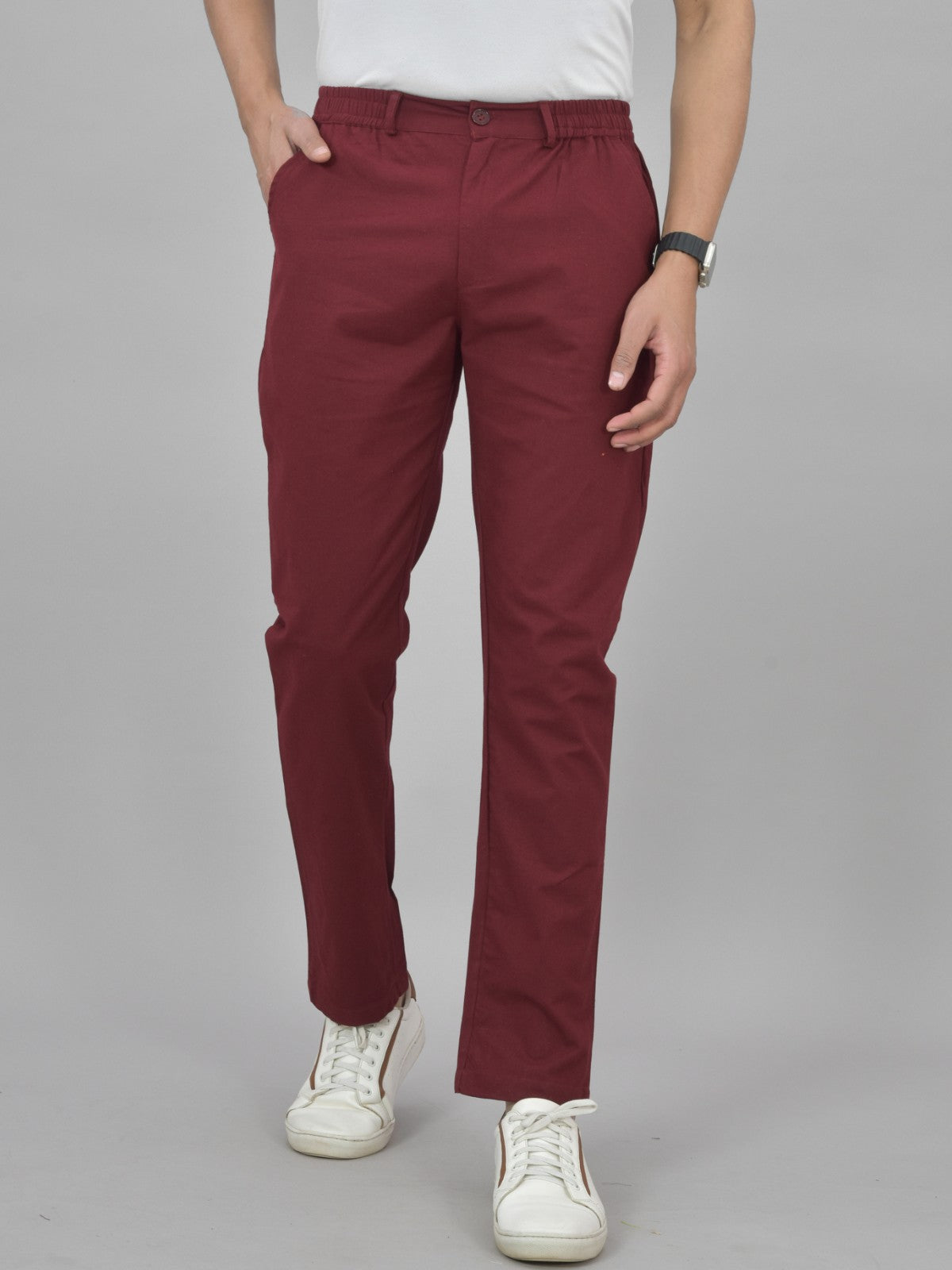 Combo Pack Of Mens Grey And Wine Regualr Fit Cotton Trouser