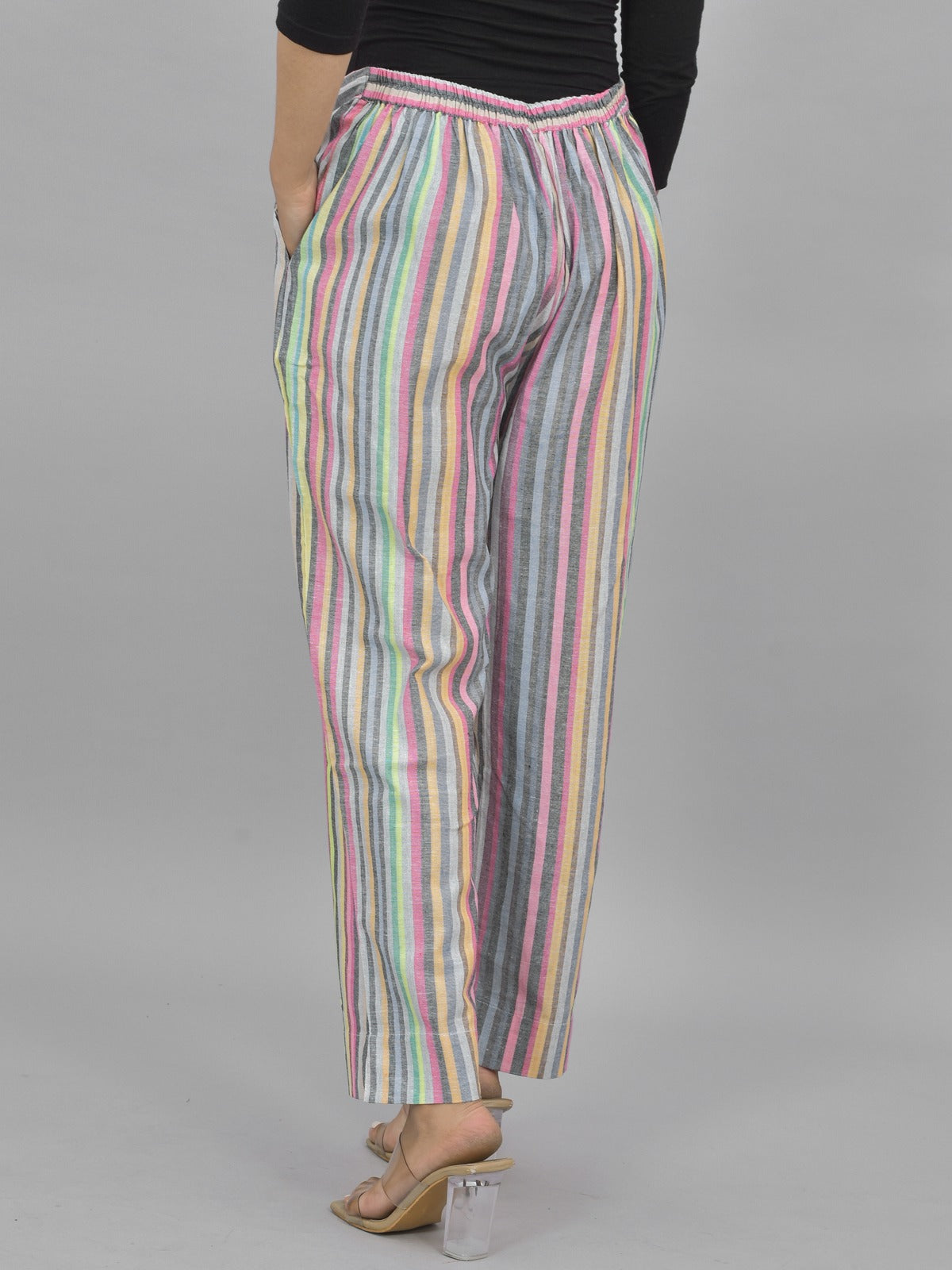 Combo Pack of 2 Womens Multicolor And Red Cotton Stripe Trouser