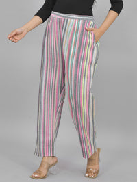 Womens Regular Fit Multicolor Striped South Cotton Trouser