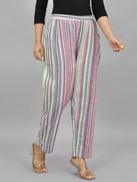 Womens Regular Fit Multicolor Striped South Cotton Trouser