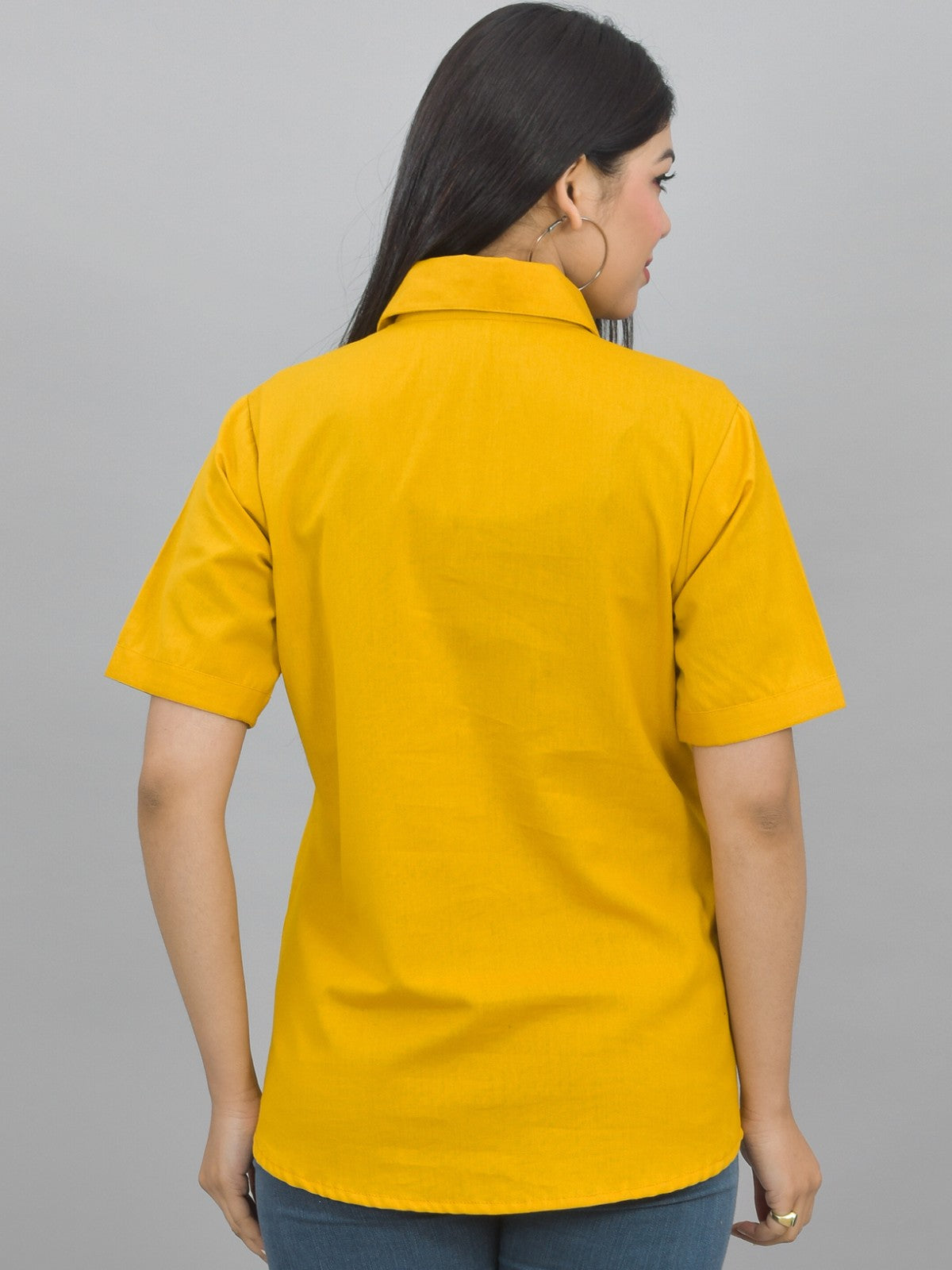 Women Solid Mustard Half Sleeve Spread Collar Cotton Shirt