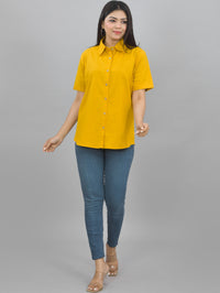 Pack Of 2 Womens Solid Brown And Mustard Half Sleeve Cotton Shirts Combo